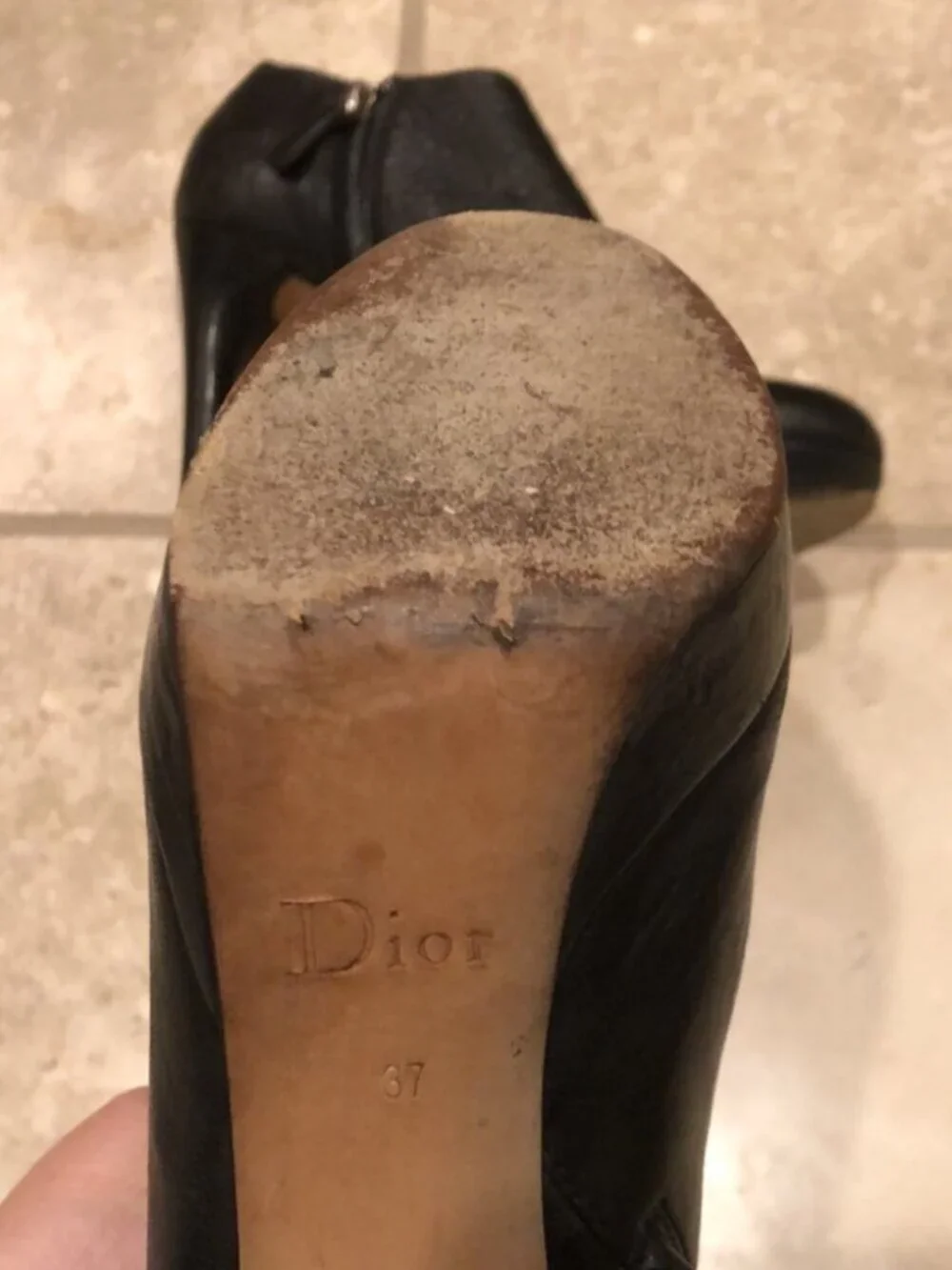 Vintage Christian Dior 100% leather stiletto platform zip up ankle bootie heel